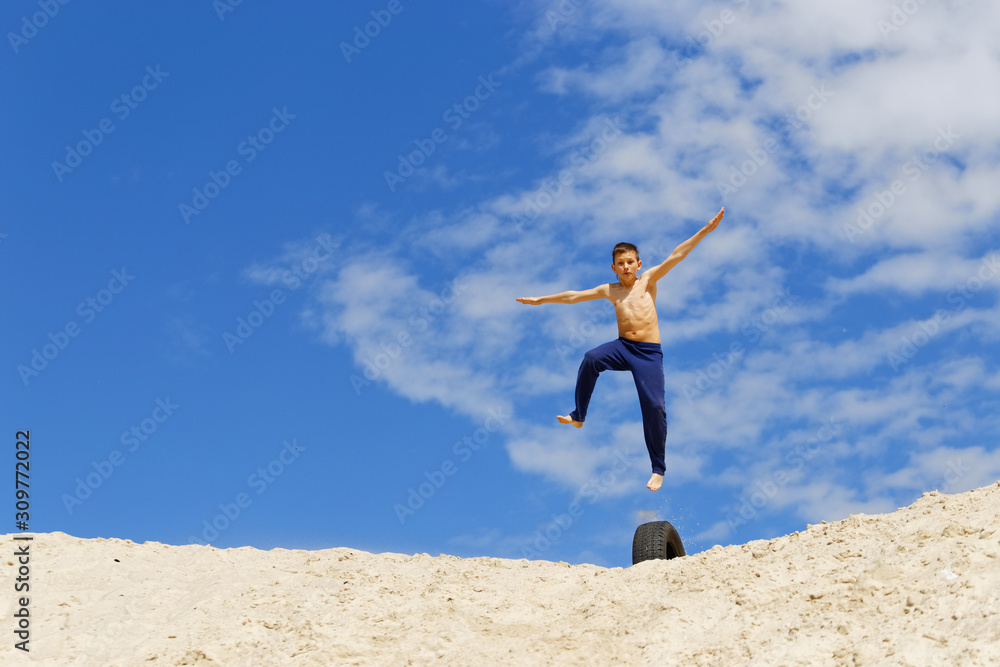 Parkour on a background of blue sky Parkour on a background of blue sky