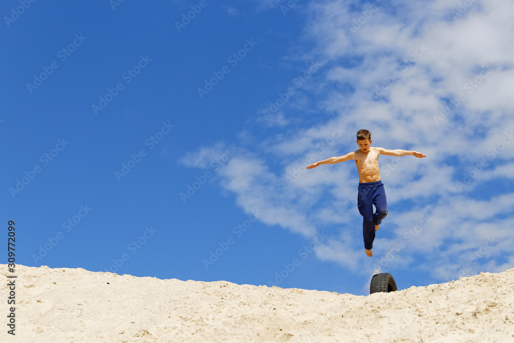 Parkour on a background of blue sky Parkour on a background of blue sky