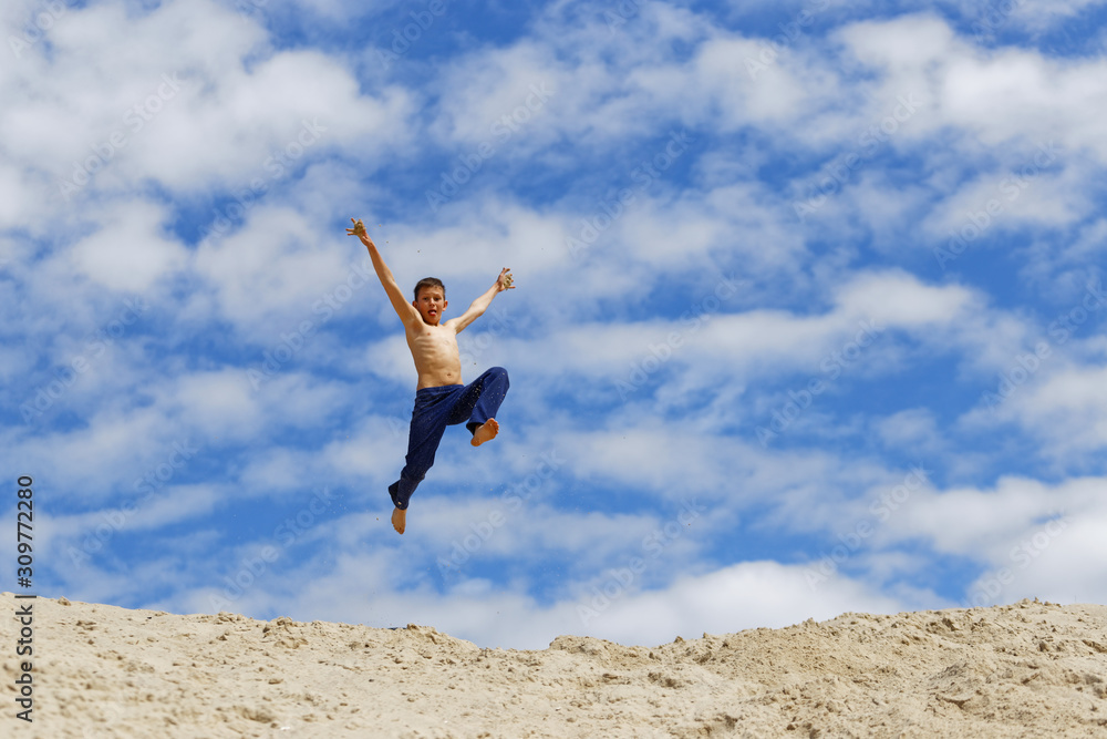 Parkour on a background of blue sky Parkour on a background of blue sky