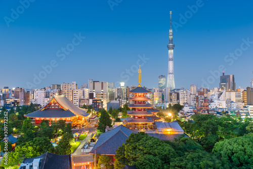Tokyo  Japan skyline in Asakusa.