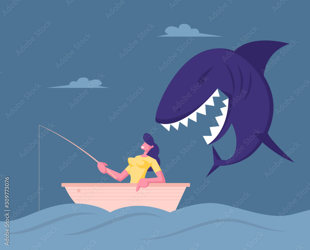 Big Shark With Fishing Hooks Stock Illustration - Download Image Now - Shark,  Cartoon, Fishing - iStock