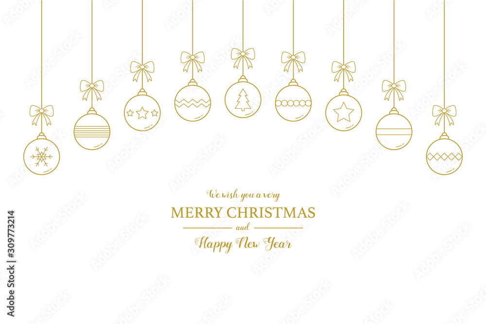Hanging Christmas balls on white background with wishes. Xmas greeting card in cartoon style. Vector Hanging Christmas balls on white background with wishes. Xmas greeting card in cartoon style. Vector