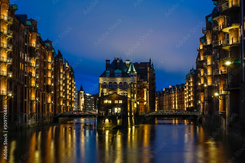 Historic warehouses in the harbor of Hamburg.