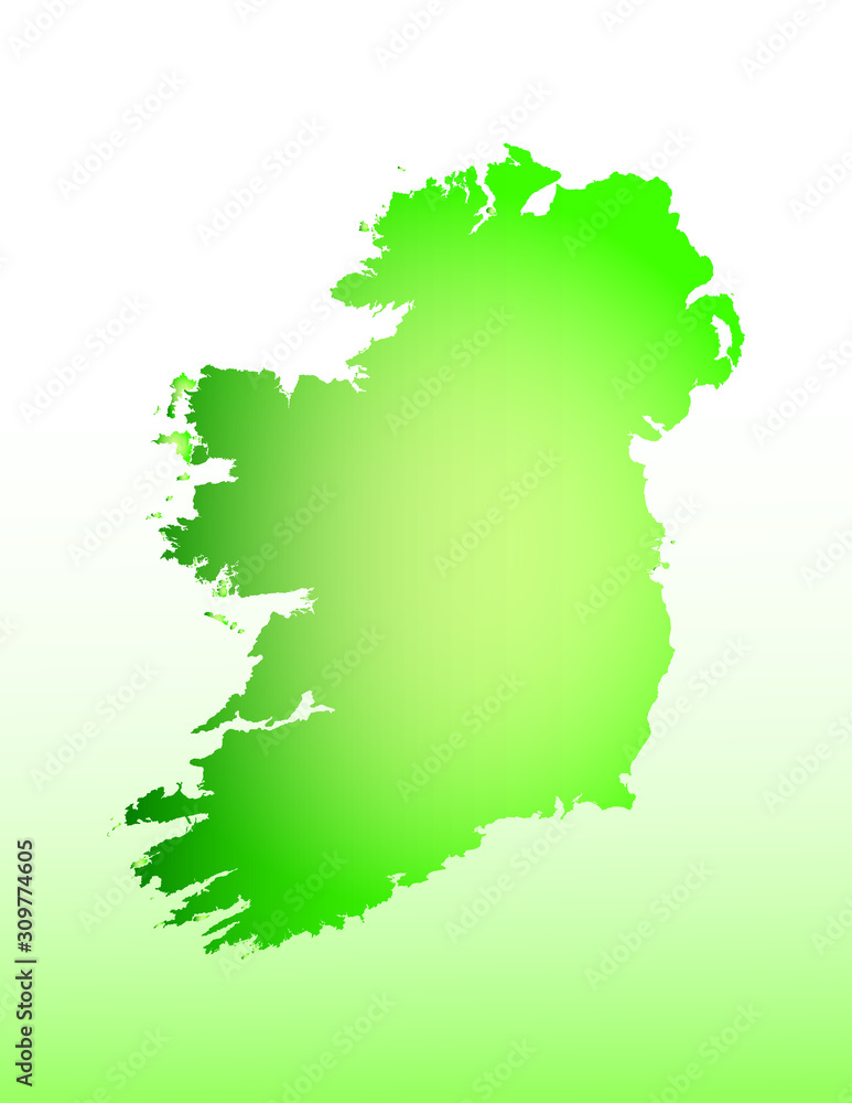 Ireland map using green color with dark and light effect vector on light background illustration