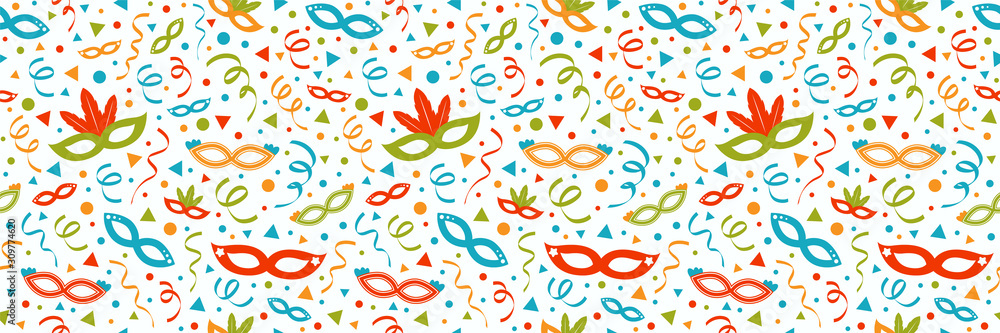 Party background with funny masks and serpentines. Vector Party background with funny masks and serpentines. Vector
