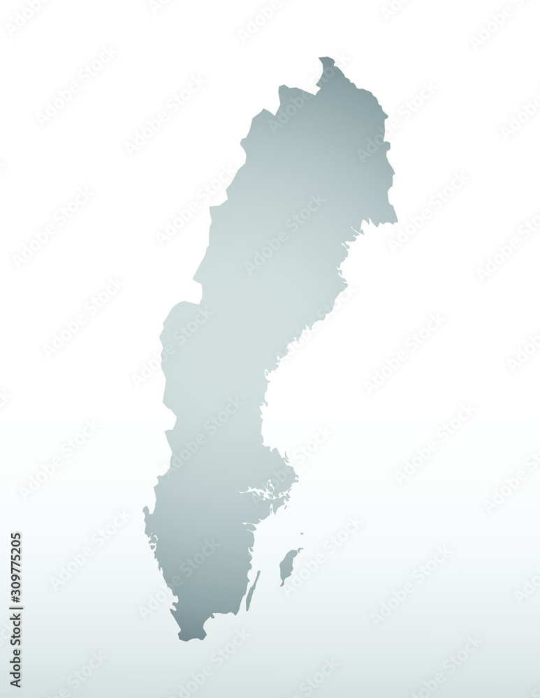 Gray color Sweden map with dark and light effect vector on light background illustration