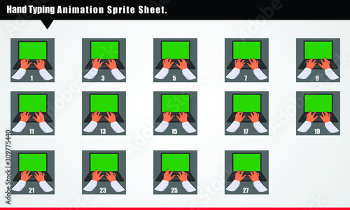 Hands typing on laptop, animation sprite sheet. Typing Hand animation vector illustration. Can be used for GIF animation.