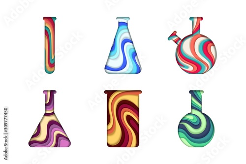 Chemical laboratory glassware, vector paper cut illustration