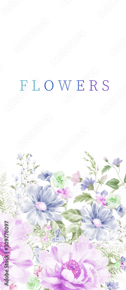 Combination of watercolor flower elements