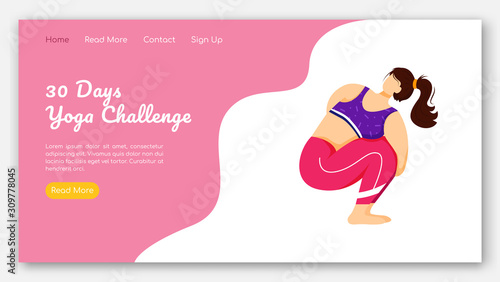 30 days yoga challenge landing page vector template. Active and healthy lifestyle. Bodypositive website interface idea with flat illustrations. Homepage layout, web banner, webpage cartoon concept