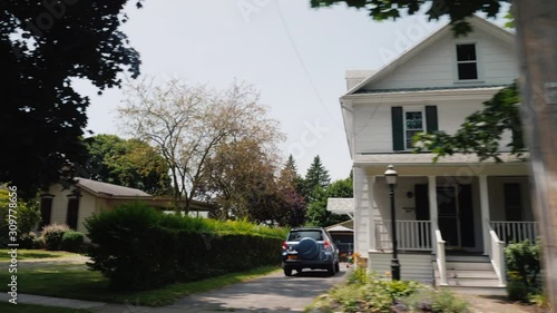 A trip through America along a typical neighborhood with wooden houses