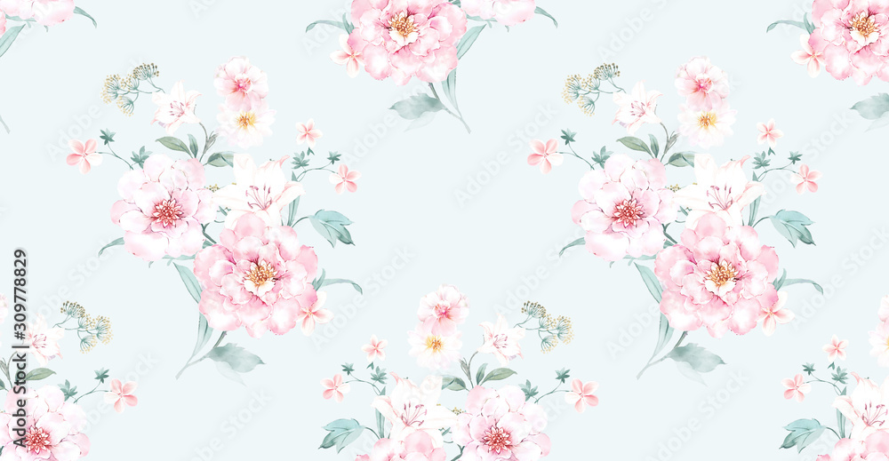 Fototapeta premium Combination of watercolor flower elements