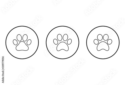 Paw icon vector on white background, Paw Print icon, Dog or cat paw. 