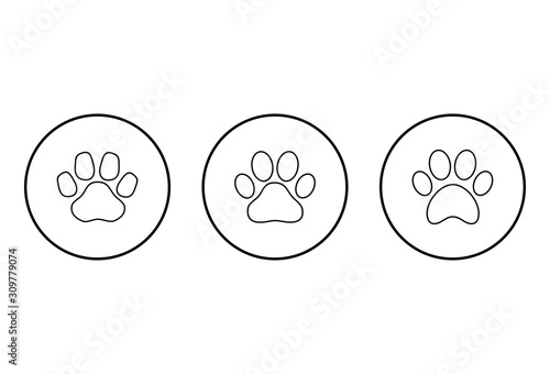 Paw icon vector on white background, Paw Print icon, Dog or cat paw. 