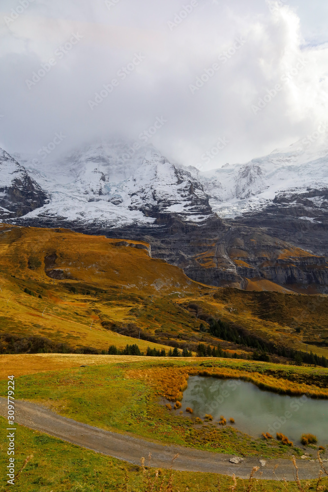 View of Landscape mountain in autumn nature and environment at swiss