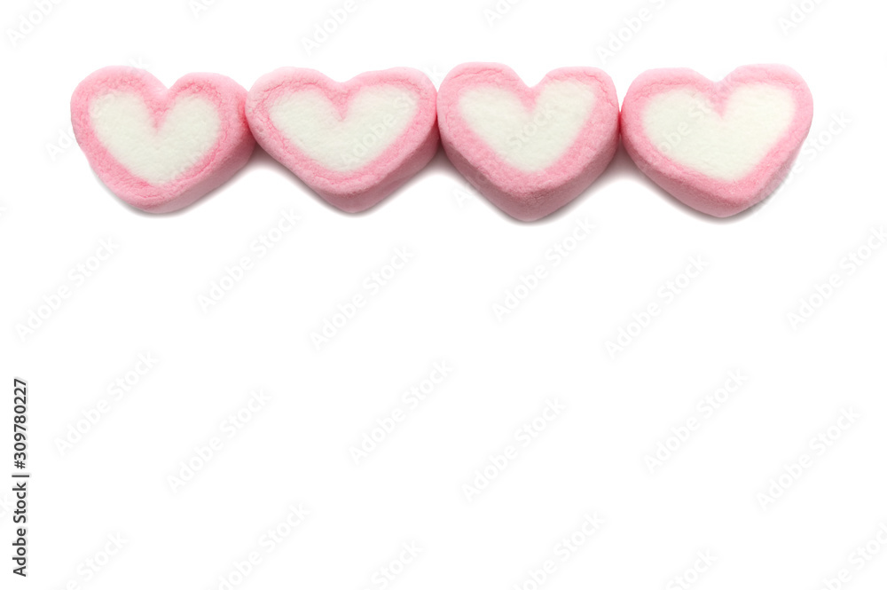 Pink sweet heart shape marshmallow isolated on white background. Pink sweet heart shape marshmallow isolated on white background.