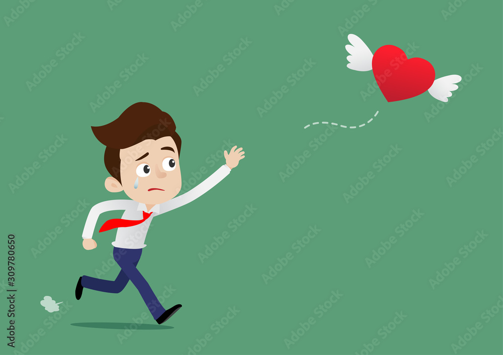 Businessman running and trying to chase love Businessman running and trying to chase love