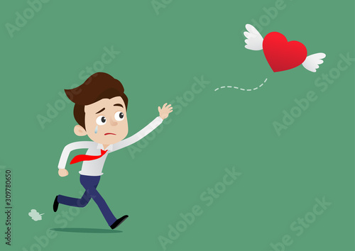 Businessman running and trying to chase love