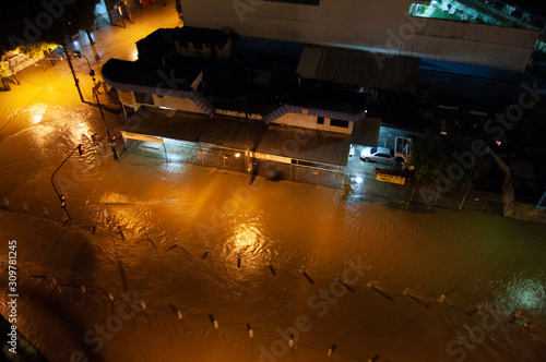 Rio de Janeiro, Brazil, 2006 - Flood in Joana river in Rio de Janeiro seen from the top of a building photo