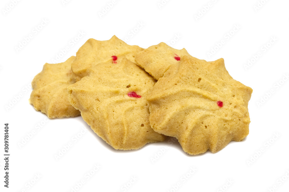 Biscuit with milk, Butter and honey flavored. A stack of crunchy delicious sweet meal and useful cookie. Isolated on white background. The red point on top cracker. Biscuit with milk, Butter and honey flavored. A stack of crunchy delicious sweet meal and useful cookie. Isolated on white background. The red point on top cracker.