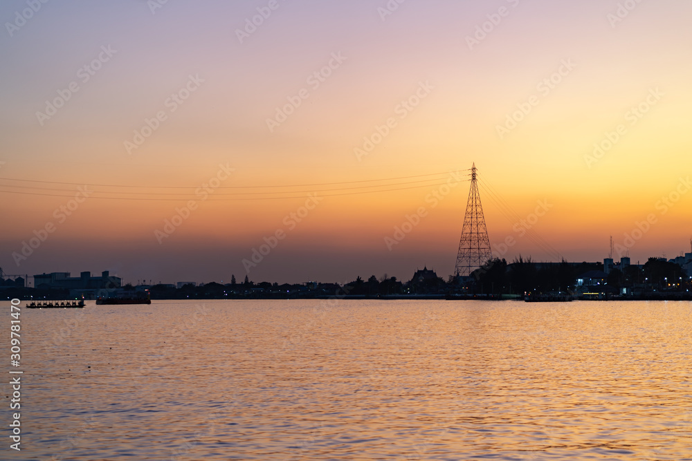 Silhouette of Choapraya river ,bangkok Thailand Silhouette of Choapraya river ,bangkok Thailand