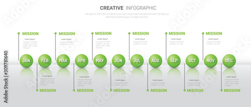 Presentation business infographic template for 12 months, 1 year, can be used for Business concept with 12 options, steps or processes.