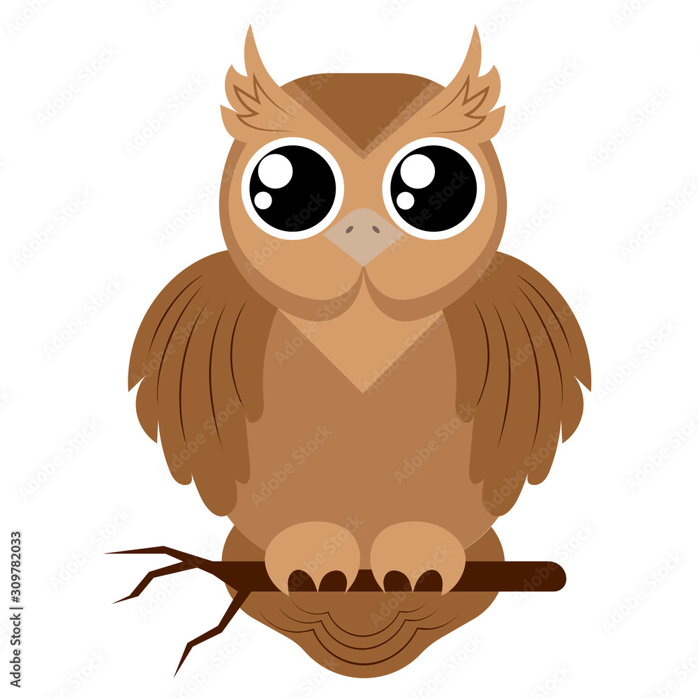 Fototapeta premium Cartoon owl. Vector illustration on a white background. Drawing for children.
