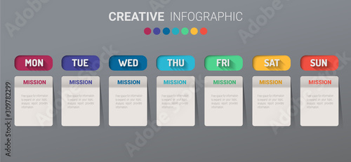 Time line, Timeline business for 7 day, week, Timeline infographics design vector and Presentation business can be used for Business concept with 7 options, steps or processes. 