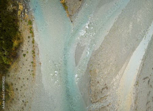 Aerial view top down New Zealand Wairau river photo