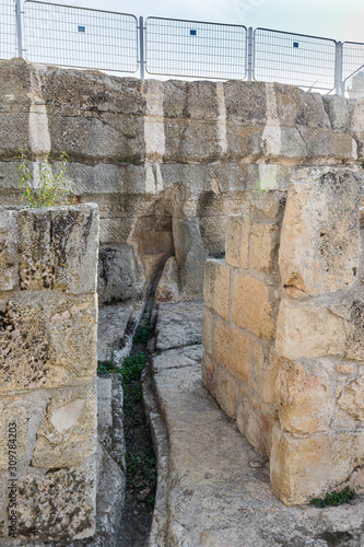 Archaeological excavations of the crusader fortress located on the site of the tomb of the prophet Samuel on Mount Joy near Jerusalem in Israel photo