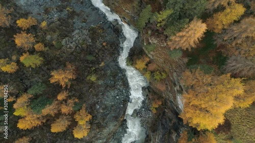 Aerial view of Orlegna river canyon, Grisons, Switzerland photo