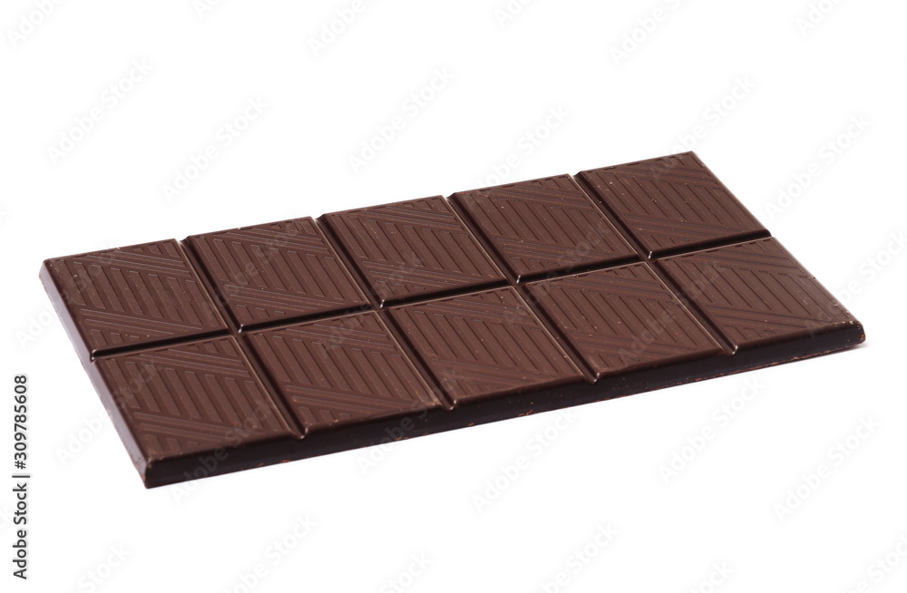 Black chocolate bar isolated on a white background. Black chocolate bar isolated on a white background.