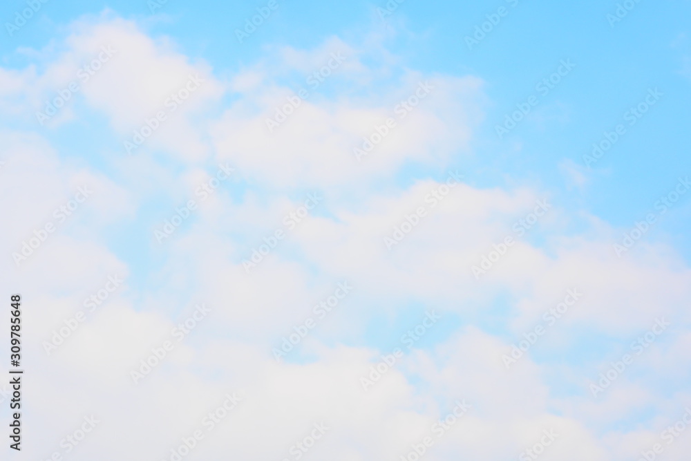 Beautiful bright blue sky and white clouds for cute background, wallpaper and decoration. Cool banner on page, presentation and website. Blue sky and clouds theme, inspirational and new day concept