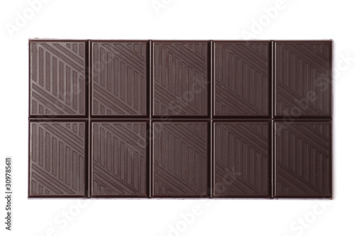 Black chocolate bar isolated on a white background.