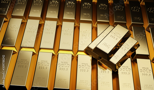 Gold bullion concept about gold value, success and financial.3D render photo