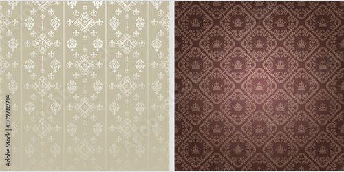 Background patterns. Colors: silver, brown, gray. Background image in retro style. Floral pattern, wallpaper texture. Vector image, vintage