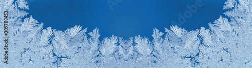 Принти на полотні Christmas or New Year banner with winter natural frosty pattern with copy space in trendy color 2020 Classic Blue