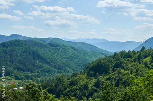 Lush idyllic landscape with hills and valleys in summer - Serbia