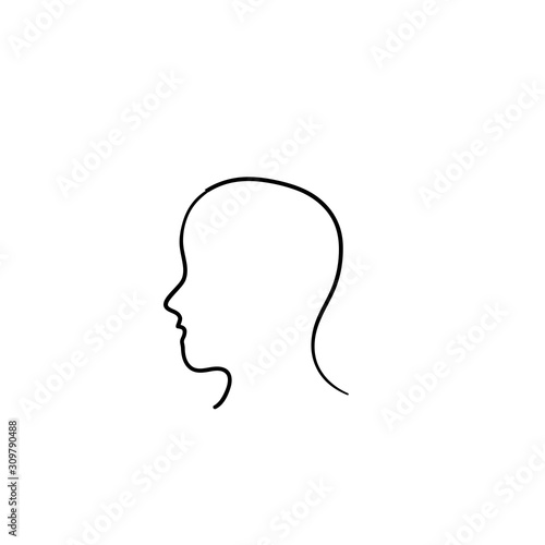 human head face line silhouette with hand drawn doodle style isolated