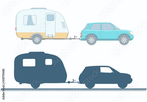 Car with Trailer House isolated on white background.