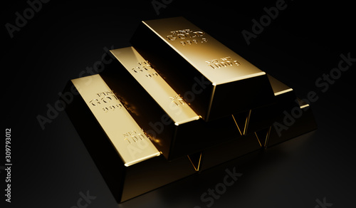 Gold bullion concept about gold value, success and financial.3D render