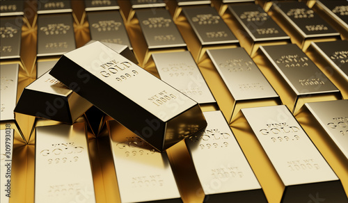 Gold bar bullion concept about gold value, success and financial.3D render