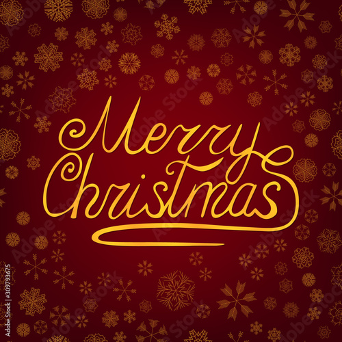 vector golden lettering merry christmas - luxury greeting card with snowflakes