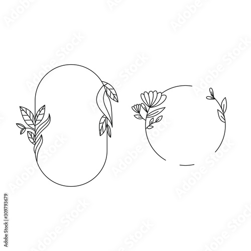 leaf oval floral nature frames illustration logo design sign symbol vector badge graphic art icons element assets collection template circle monoline simple minimalist border 2d flat color 