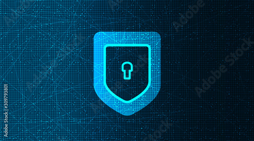 Technology Shield Security,protection and Safe Concept,on Circuit Microchip background Hi-tech and technology concept design.