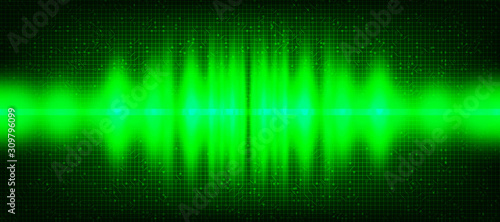 Green Light Digital Sound Wave Low and Hight richter scale Background,technology and earthquake wave diagram concept,design for music studio and science,Vector Illustration.
