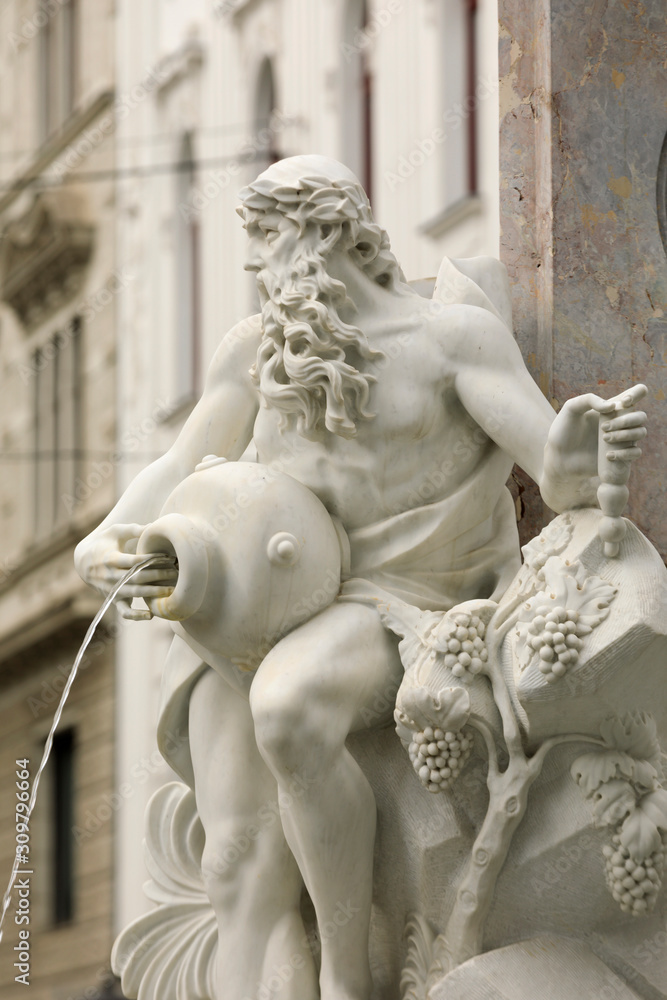 Robba Fountain, also known as the Fountain of the Three Carniolan Rivers, at Town Square in Ljubljana, the capital of Slovenia. It was made in 1751 by the Italian sculptor Francesco Robba and is one o Robba Fountain, also known as the Fountain of the Three Carniolan Rivers, at Town Square in Ljubljana, the capital of Slovenia. It was made in 1751 by the Italian sculptor Francesco Robba and is one o