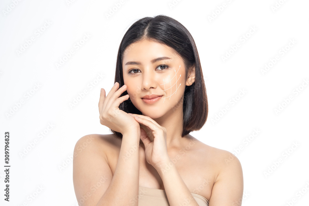 Beautiful Young Asian Woman short hair with Clean Fresh Skin. Face care, Facial treatment, Cosmetology, beauty and healthy skin and cosmetic ideas concept. Beautiful Young Asian Woman short hair with Clean Fresh Skin. Face care, Facial treatment, Cosmetology, beauty and healthy skin and cosmetic ideas concept.