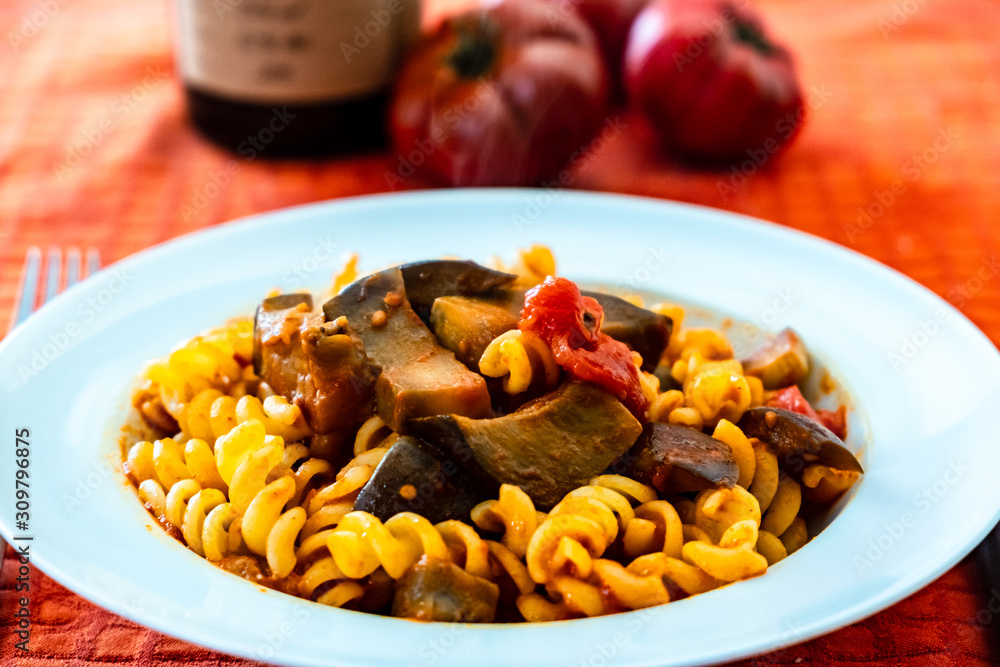 Pasta alla norma, a traditional recipie of italian food tradition Pasta alla norma, a traditional recipie of italian food tradition