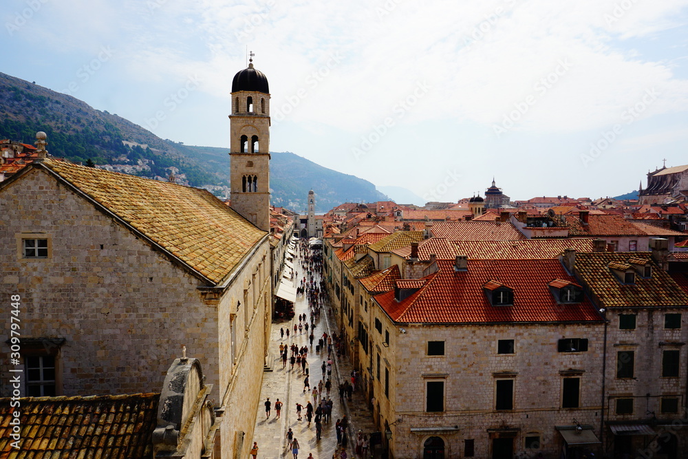 Looking down on sweeping Stradun, Dubrovnik. 